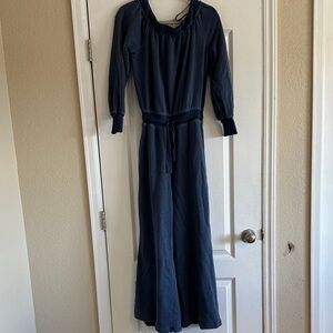 Free People Movement Navy Blue Long Sleeved Jumpsuit with Drawstring Waist